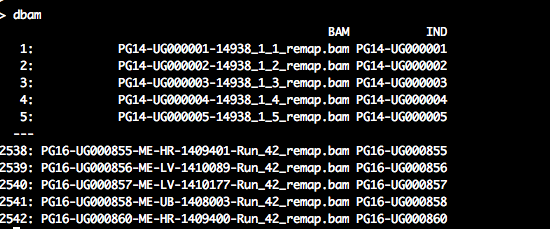 List of bam files, stage 1 of analysis of large population-based sample.